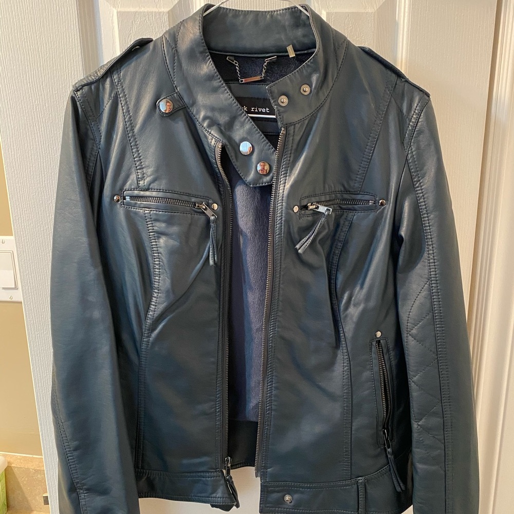 Small Blue Leather Jacket - Black Rivet